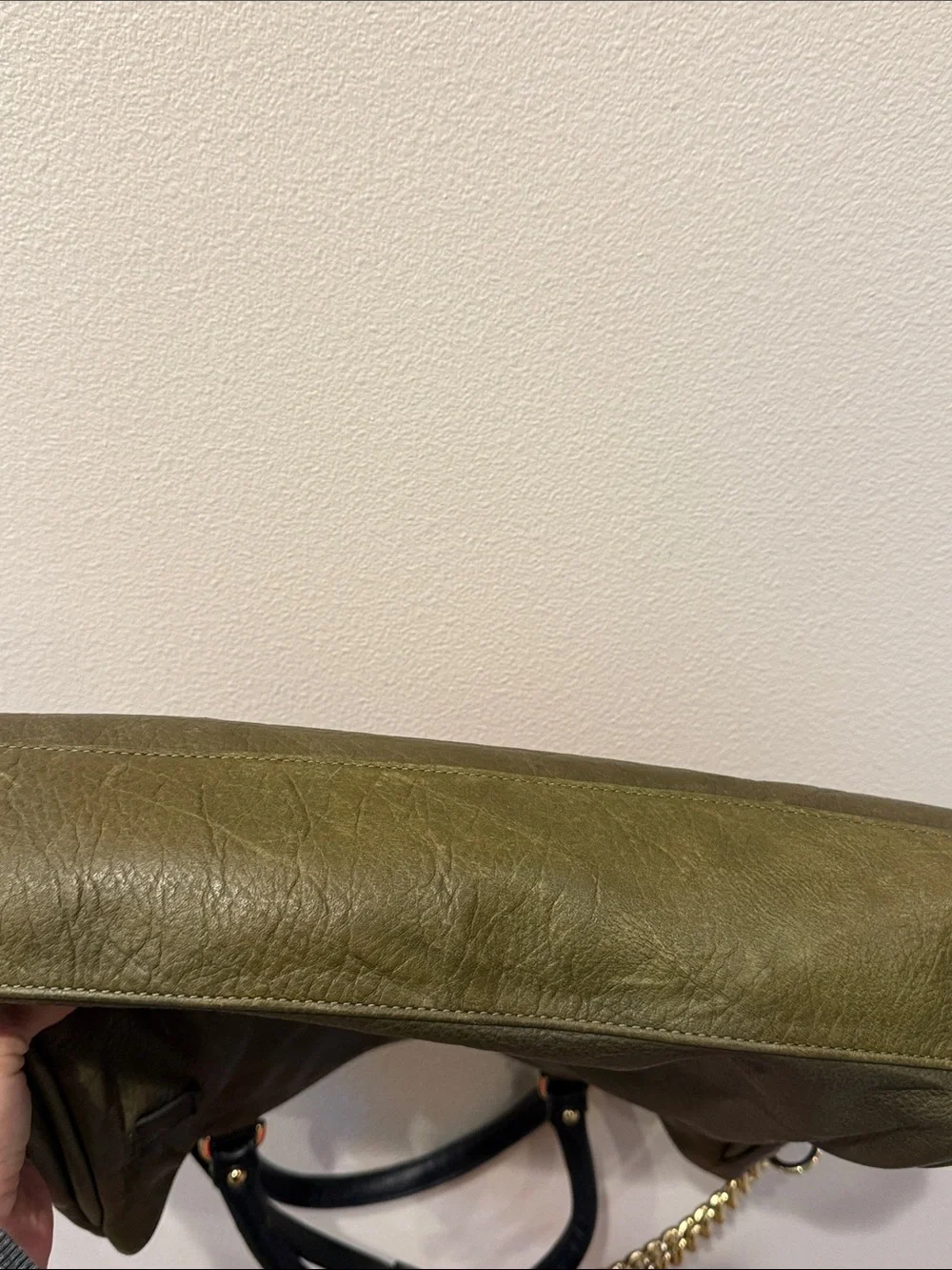 Roccatella Jane Belted Leather Satchel Bag in Cognac, Olive & Black